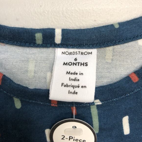 Nordstrom Cottons Baby Boy Newborn 2Pc Set Teal Rustic Sz 6M Abstract - Picture 5 of 8